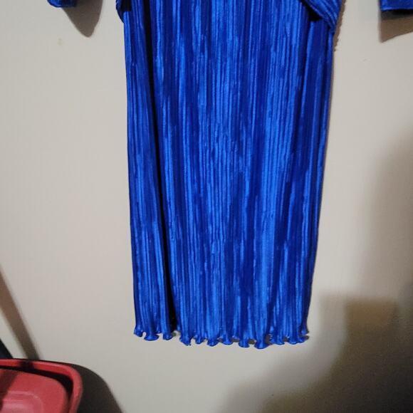 VTG George F Couture Plisse Pleated Fortuny Cobalt Blue Evening Gown Size: 12 - Picture 9 of 13